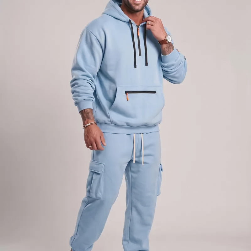 KZZ Men's Winter Fleece Lined Casual Set Long Sleeve Jacket & Pants