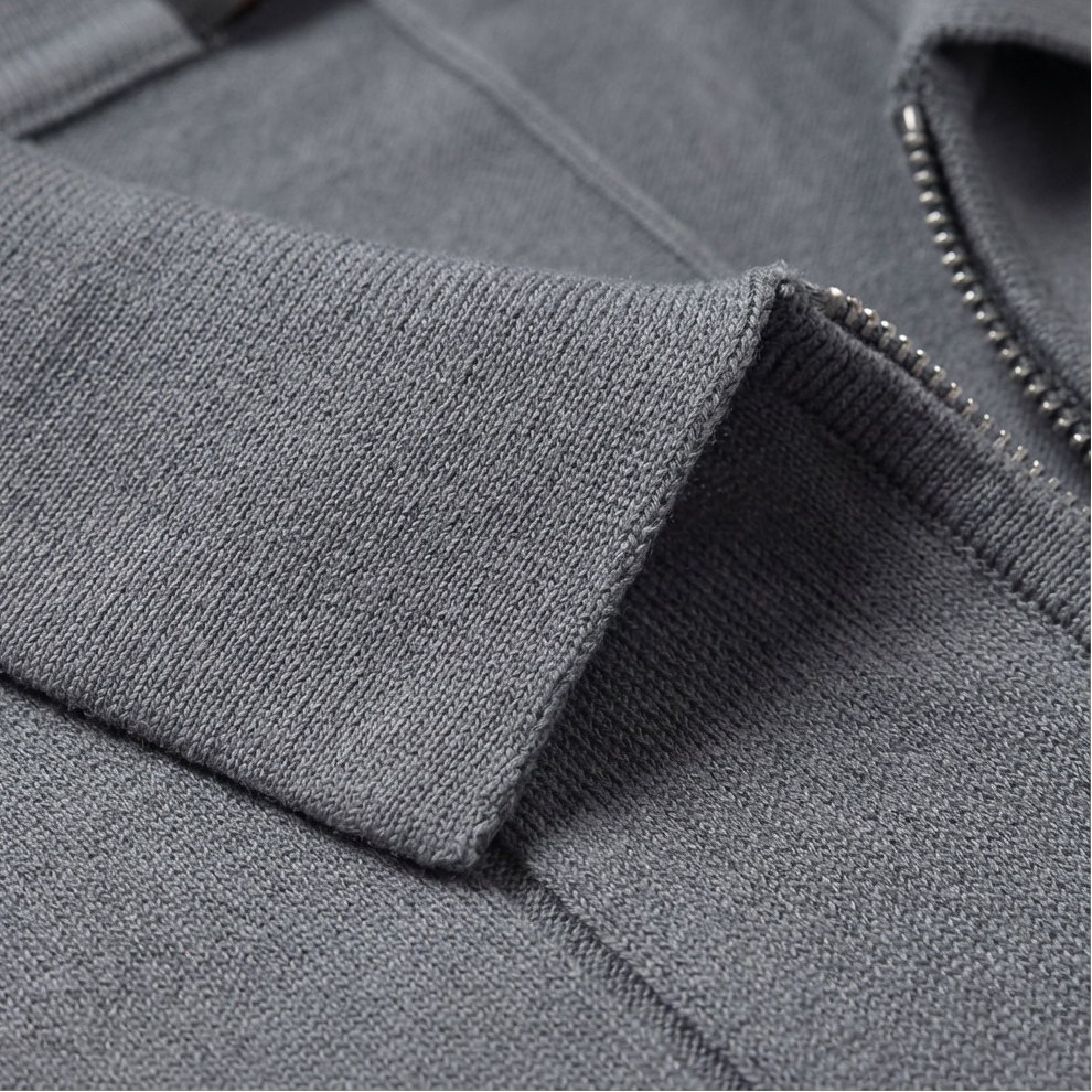 Men’s Quarter-Zip Ribbed Knit Polo Shirt