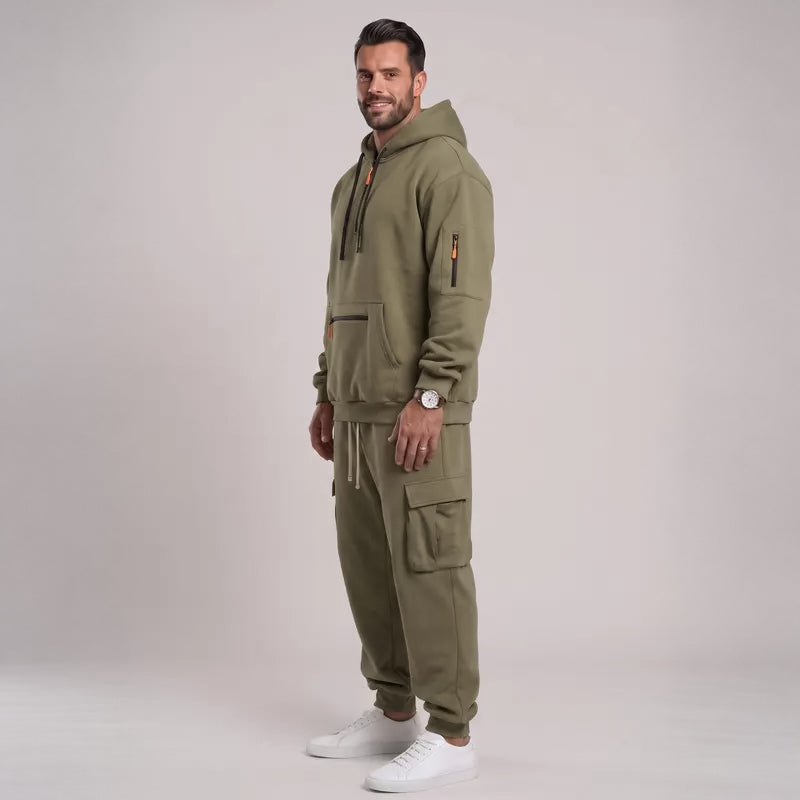 KZZ Men's Winter Fleece Lined Casual Set Long Sleeve Jacket & Pants