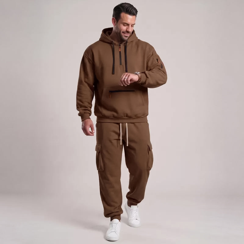 KZZ Men's Winter Fleece Lined Casual Set Long Sleeve Jacket & Pants