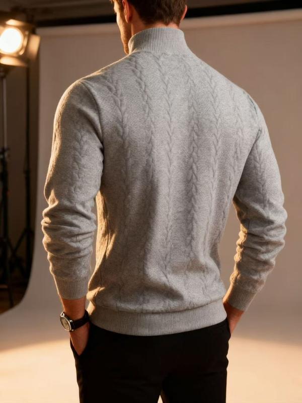 Men's solid color knitted jacquard turtleneck sweater