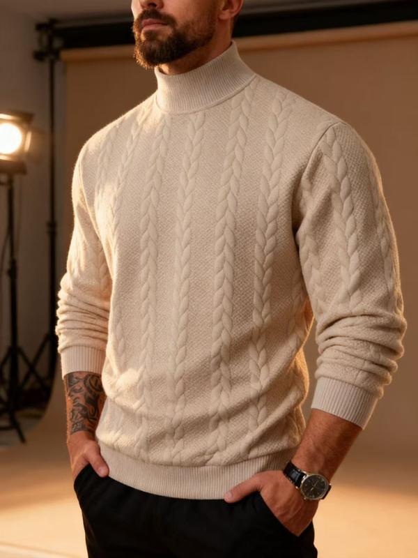 Men's solid color knitted jacquard turtleneck sweater