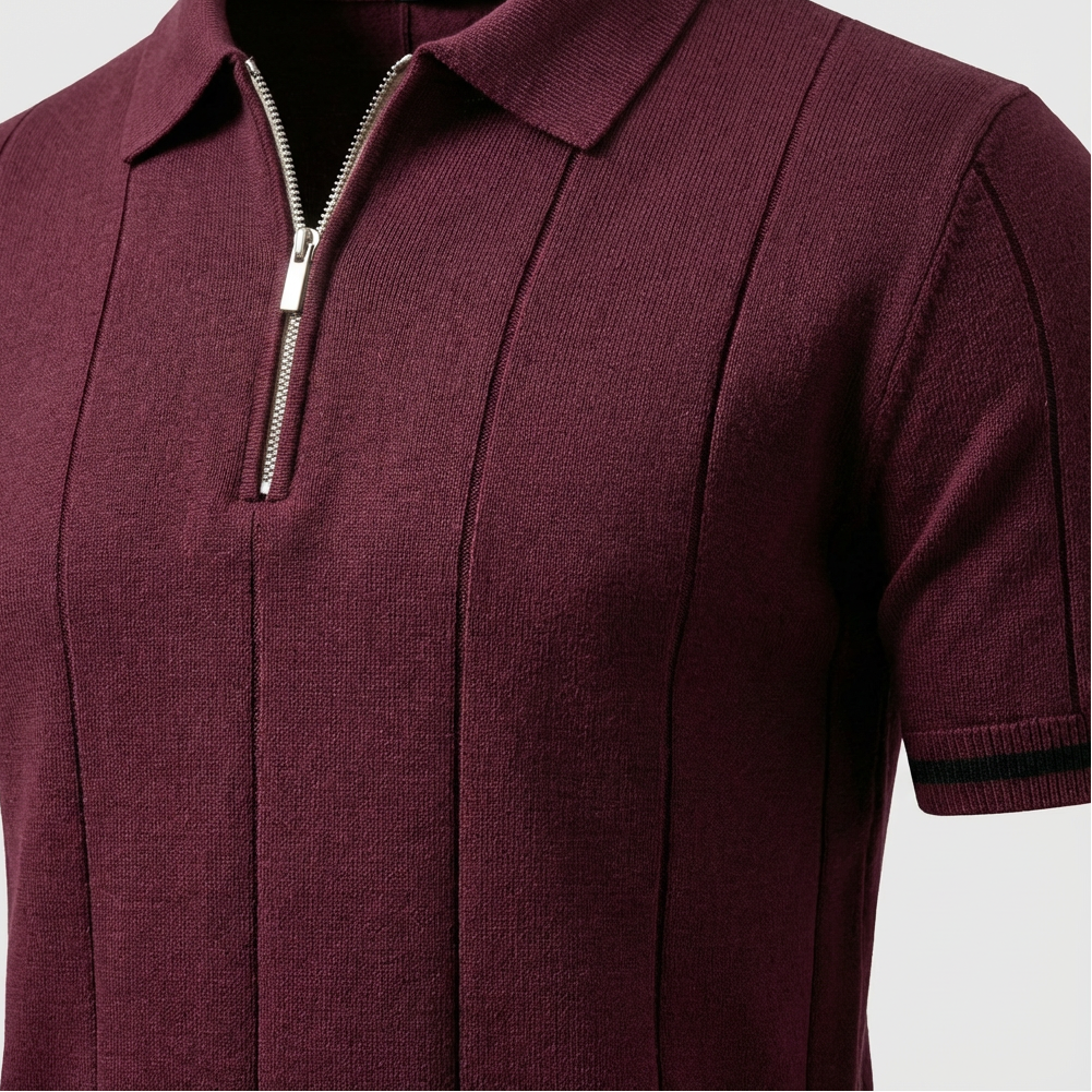 Men’s Quarter-Zip Ribbed Knit Polo Shirt