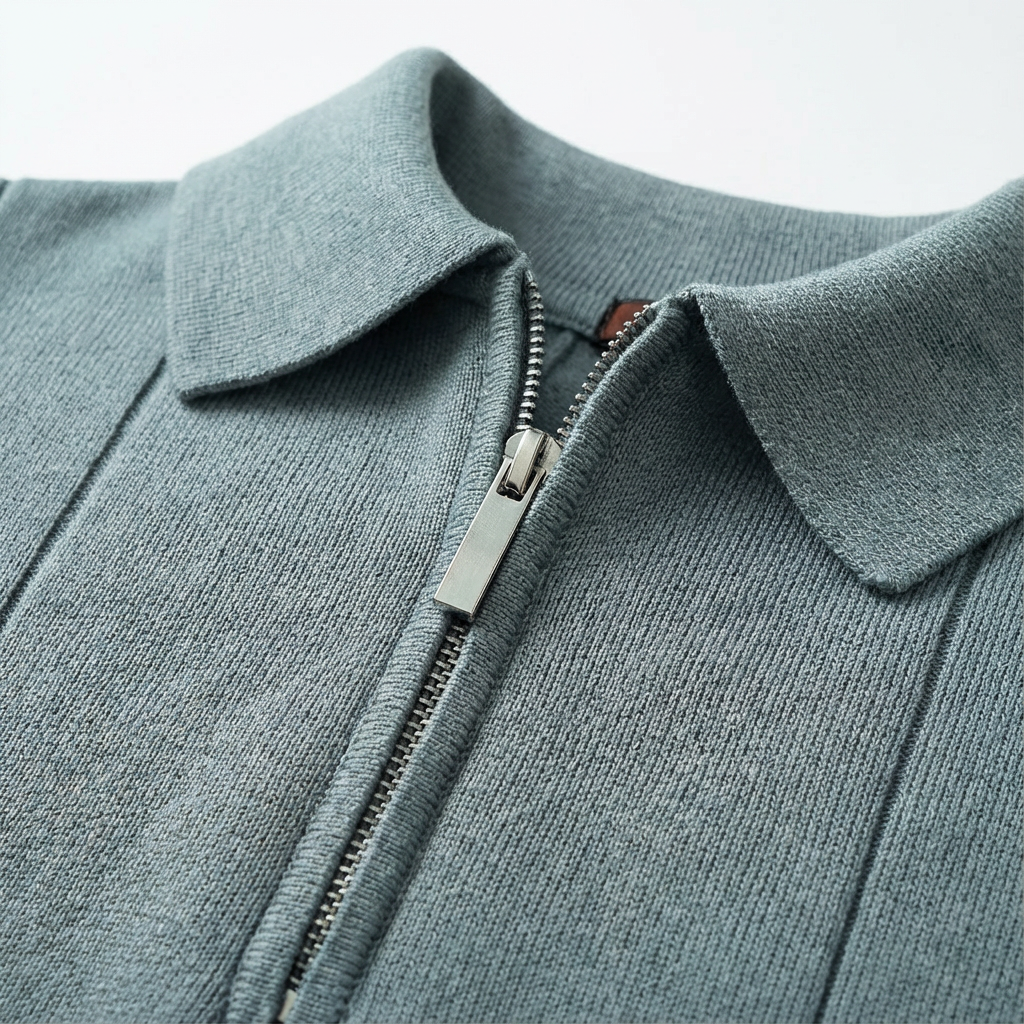 Men’s Quarter-Zip Ribbed Knit Polo Shirt