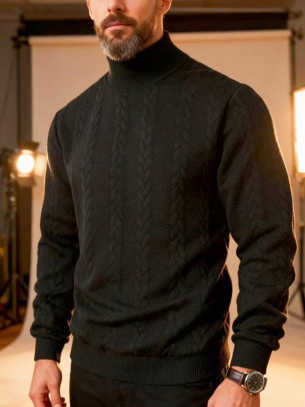 Men's solid color knitted jacquard turtleneck sweater