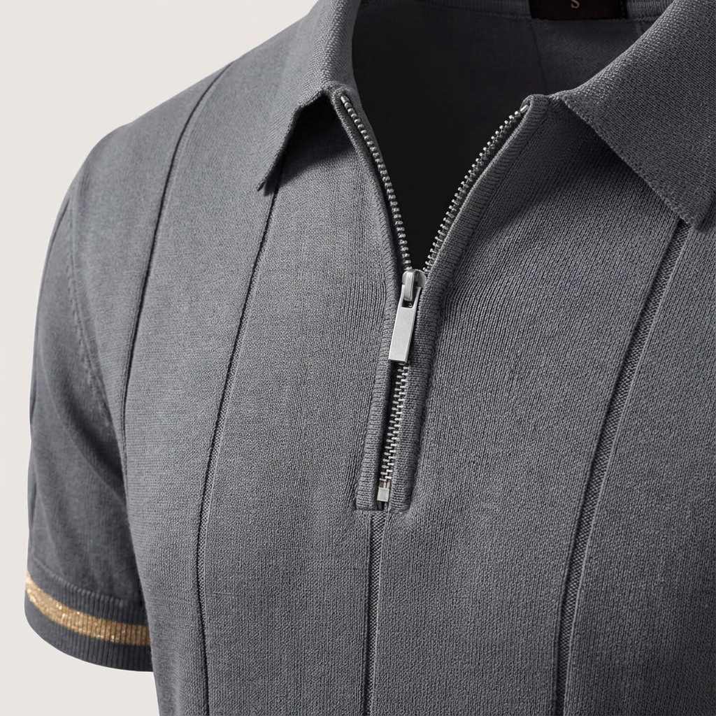 Men’s Quarter-Zip Ribbed Knit Polo Shirt