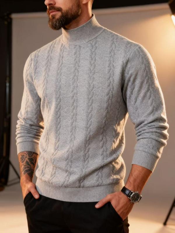 Men's solid color knitted jacquard turtleneck sweater