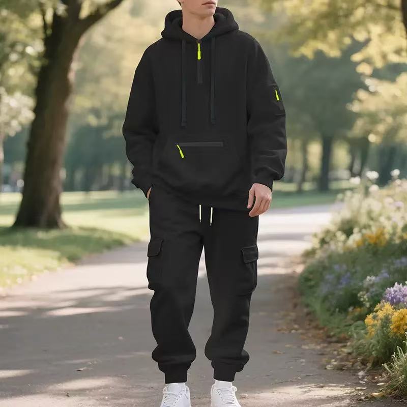 KZZ Men's Winter Fleece Lined Casual Set Long Sleeve Jacket & Pants