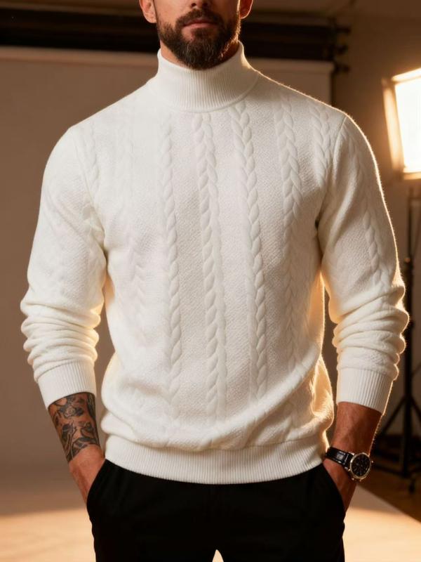 Men's solid color knitted jacquard turtleneck sweater