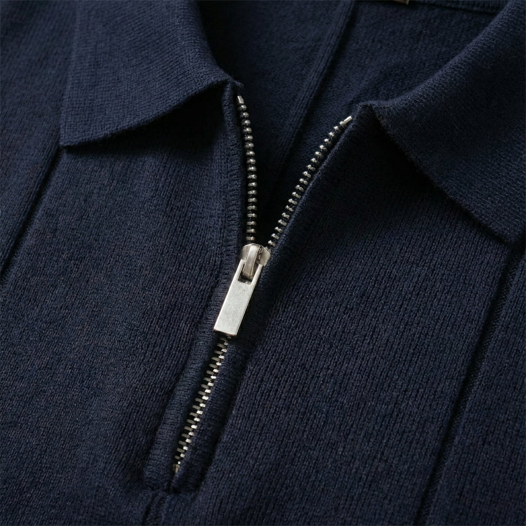 Men’s Quarter-Zip Ribbed Knit Polo Shirt