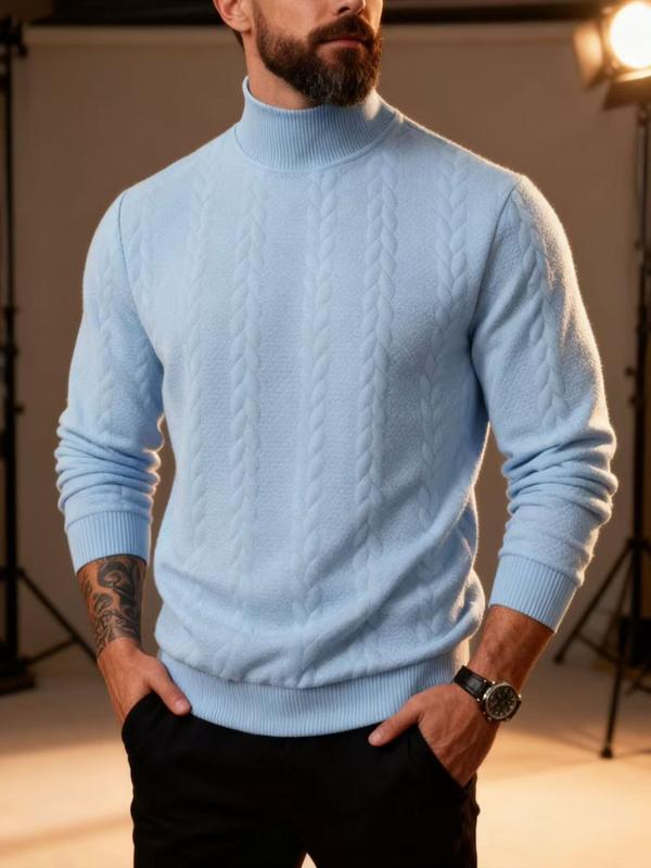 Men's solid color knitted jacquard turtleneck sweater