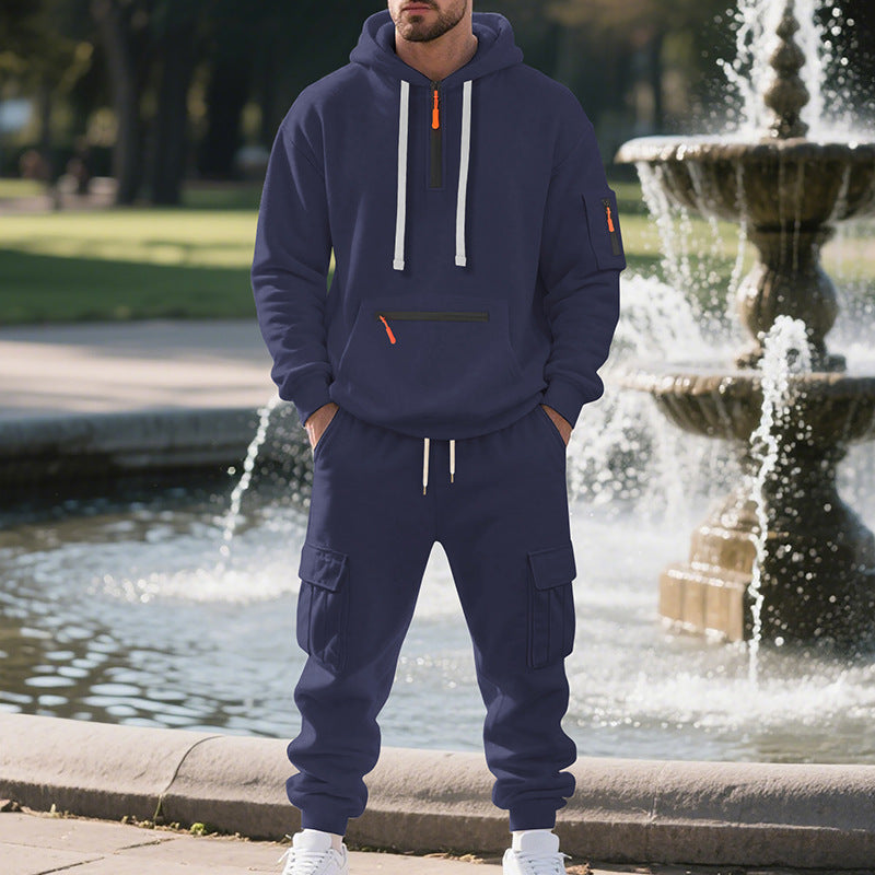 KZZ Men's Winter Fleece Lined Casual Set Long Sleeve Jacket & Pants
