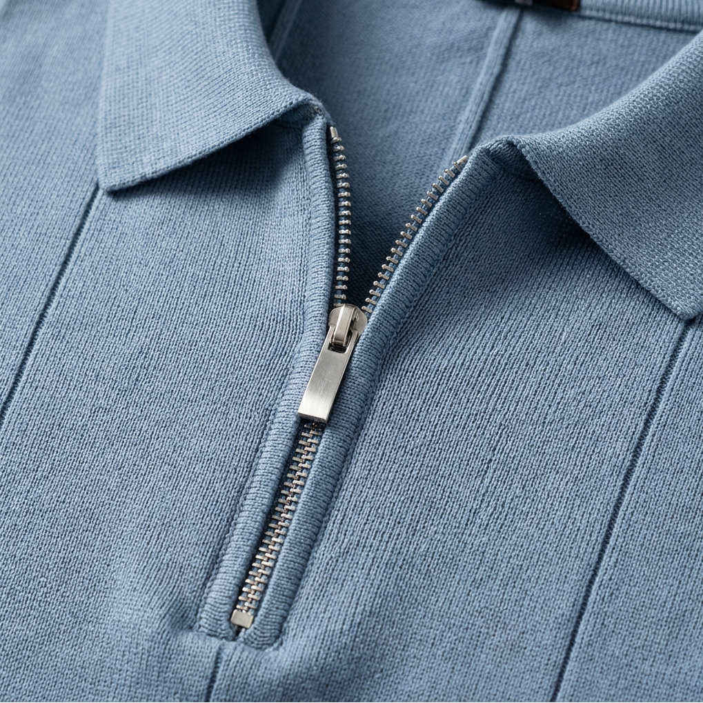 Men’s Quarter-Zip Ribbed Knit Polo Shirt
