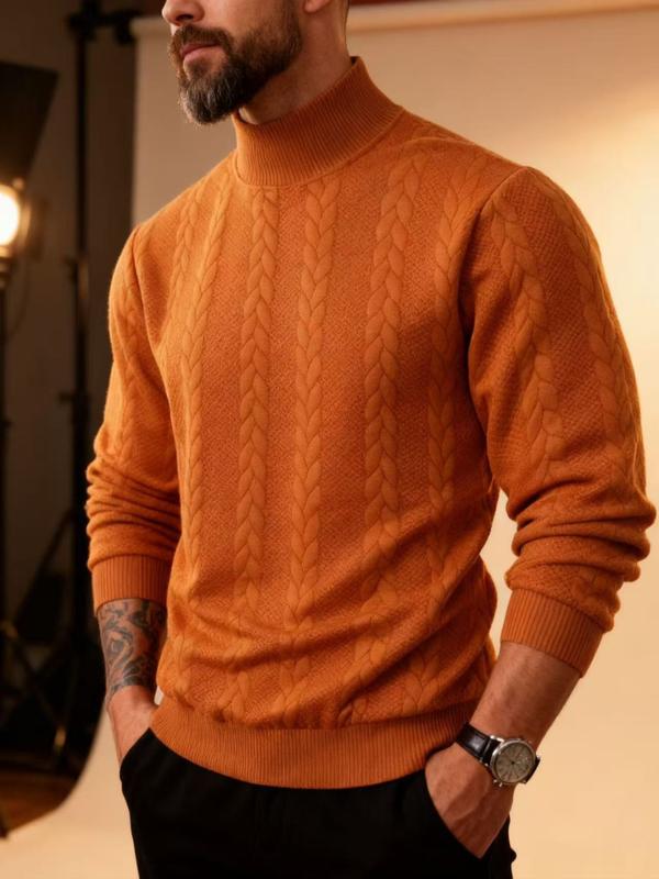 Men's solid color knitted jacquard turtleneck sweater