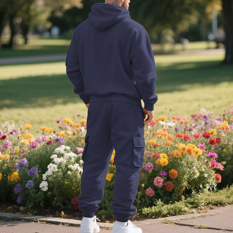 KZZ Men's Winter Fleece Lined Casual Set Long Sleeve Jacket & Pants