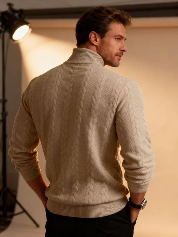 Men's solid color knitted jacquard turtleneck sweater