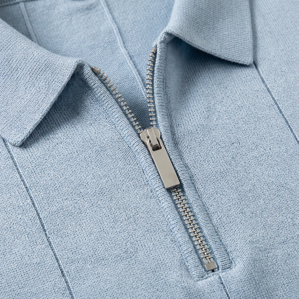 Men’s Quarter-Zip Ribbed Knit Polo Shirt