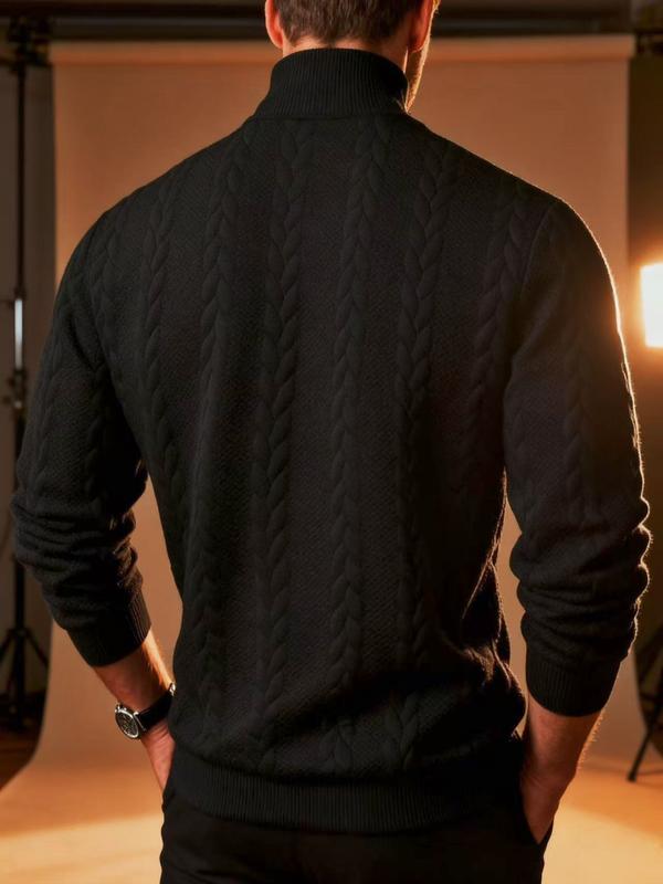 Men's solid color knitted jacquard turtleneck sweater