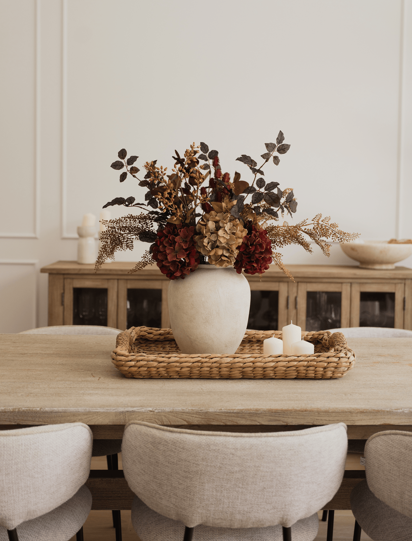 Faux Arrangement - Natural Fern Spray & Maroon Hydrangea
