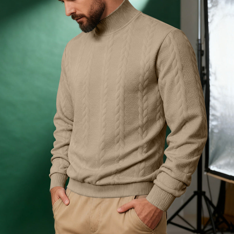 Men's solid color knitted jacquard turtleneck sweater