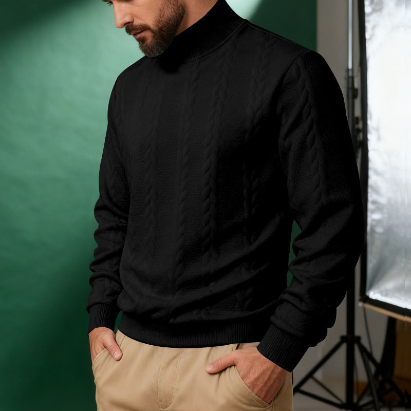 Men's solid color knitted jacquard turtleneck sweater
