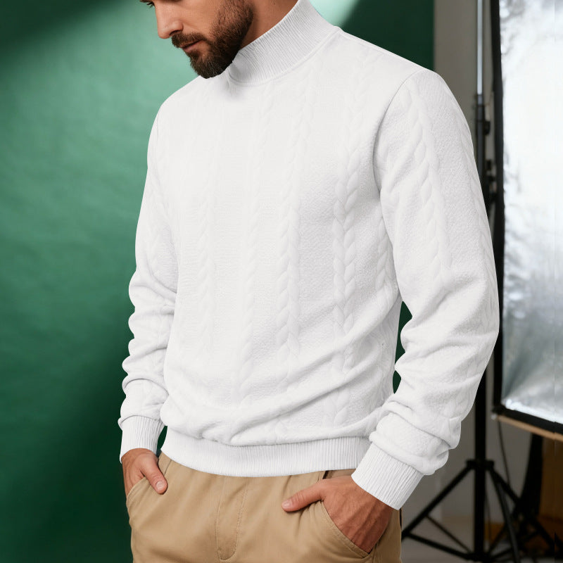 Men's solid color knitted jacquard turtleneck sweater