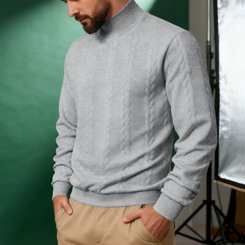 Men's solid color knitted jacquard turtleneck sweater