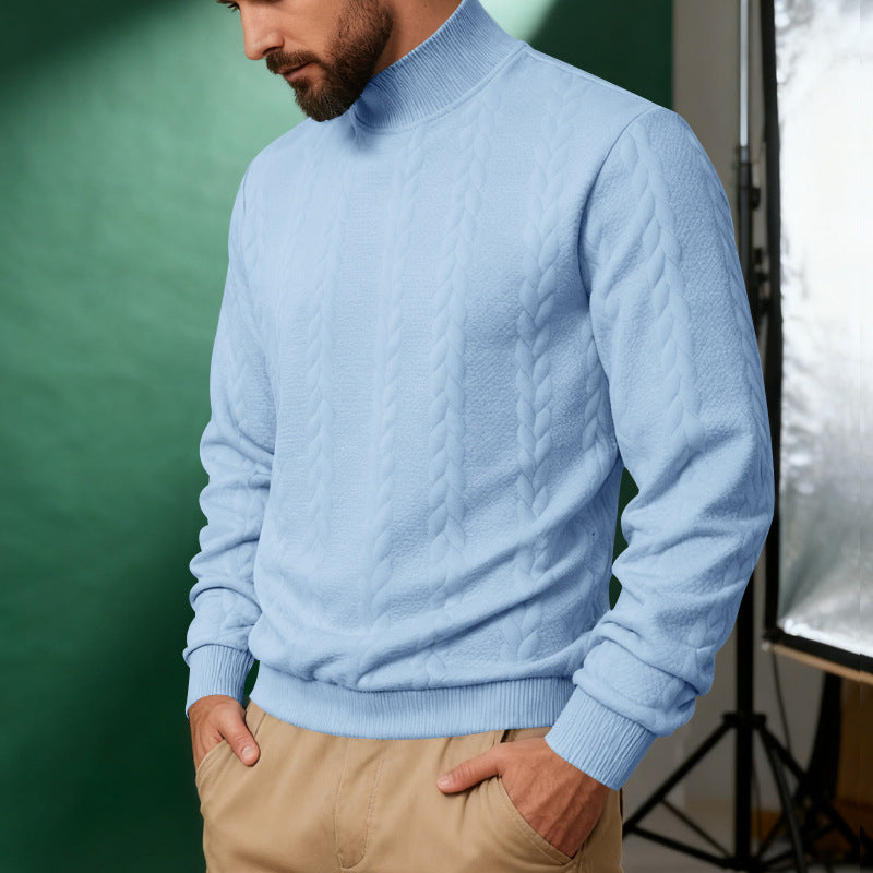 Men's solid color knitted jacquard turtleneck sweater