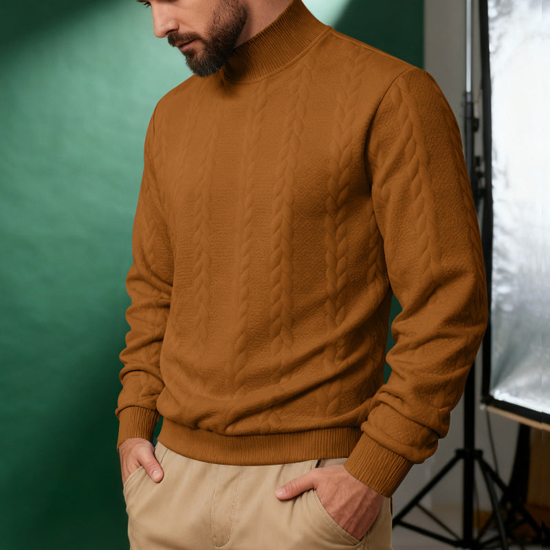 Men's solid color knitted jacquard turtleneck sweater