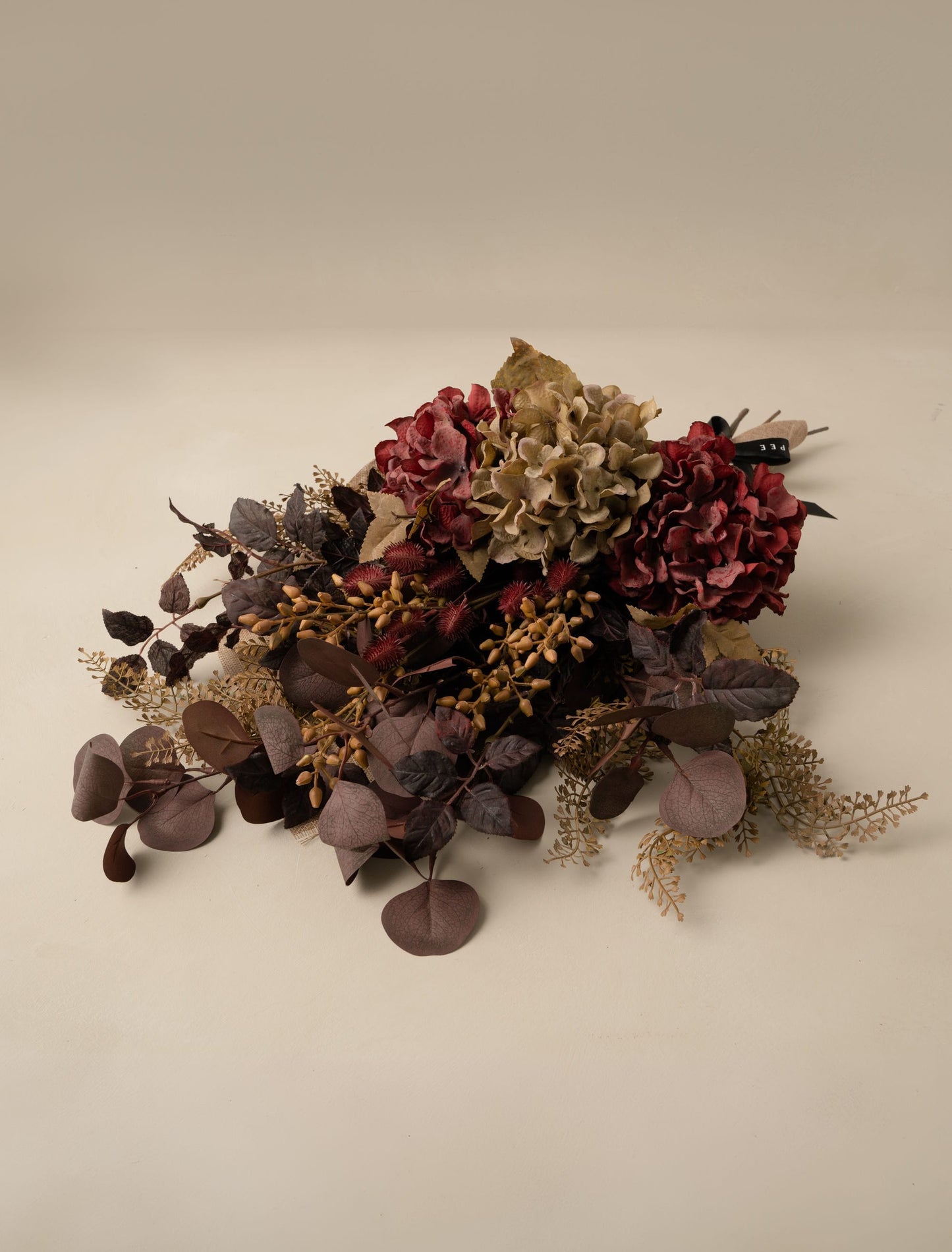 Faux Arrangement - Natural Fern Spray & Maroon Hydrangea