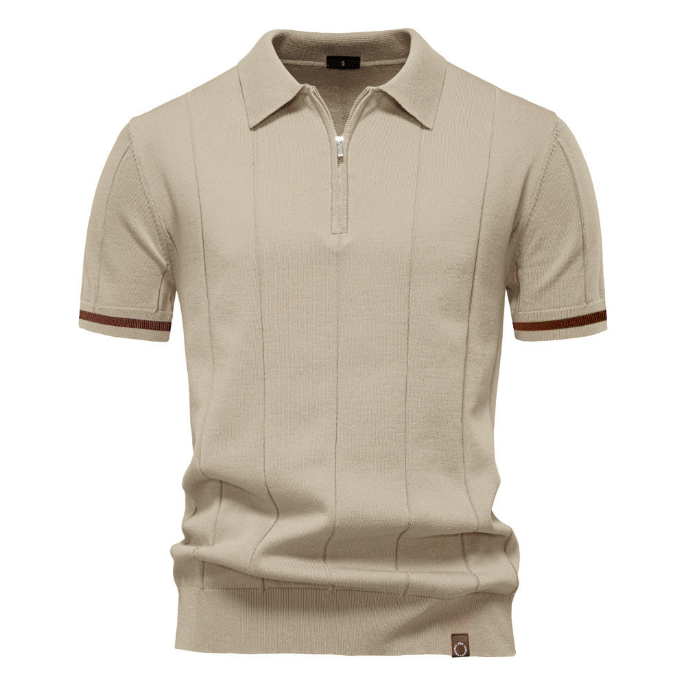 Men’s Quarter-Zip Ribbed Knit Polo Shirt