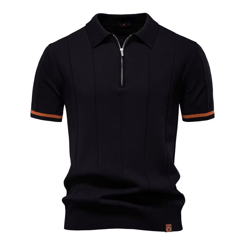 Men’s Quarter-Zip Ribbed Knit Polo Shirt