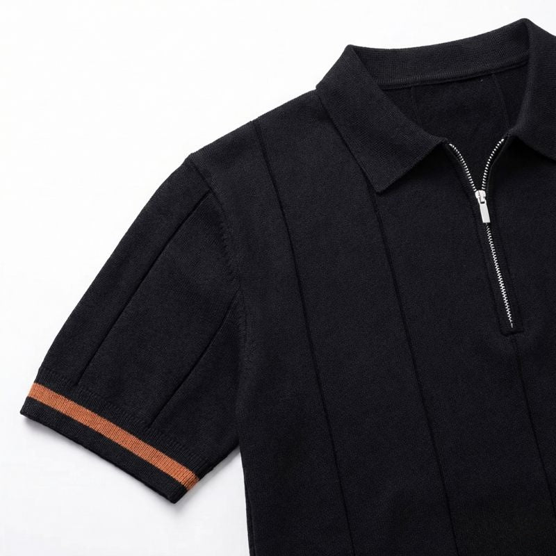 Men’s Quarter-Zip Ribbed Knit Polo Shirt