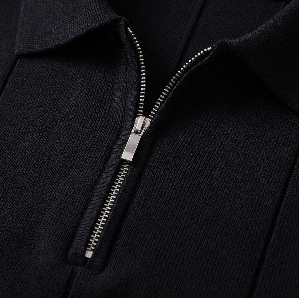 Men’s Quarter-Zip Ribbed Knit Polo Shirt