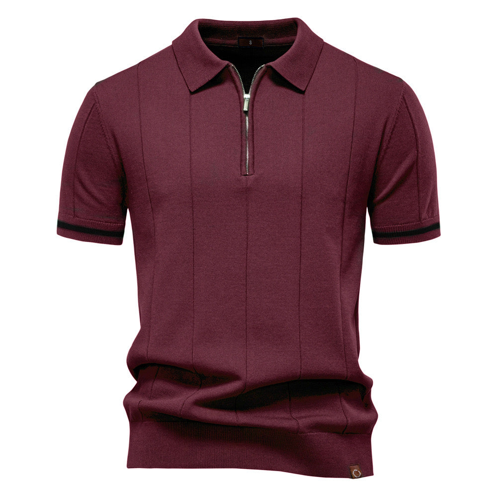 Men’s Quarter-Zip Ribbed Knit Polo Shirt