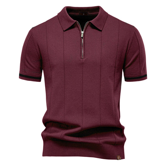 Men’s Quarter-Zip Ribbed Knit Polo Shirt