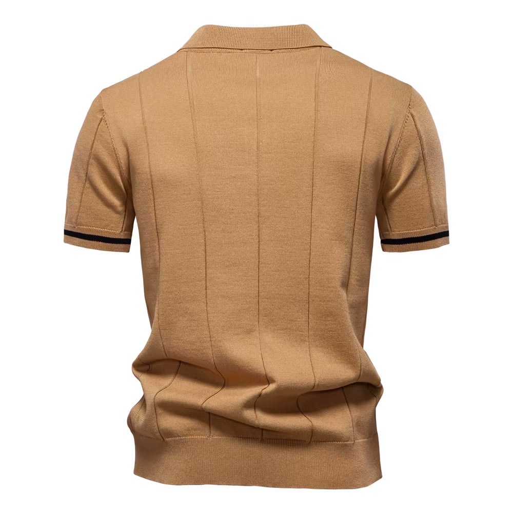 Men’s Quarter-Zip Ribbed Knit Polo Shirt
