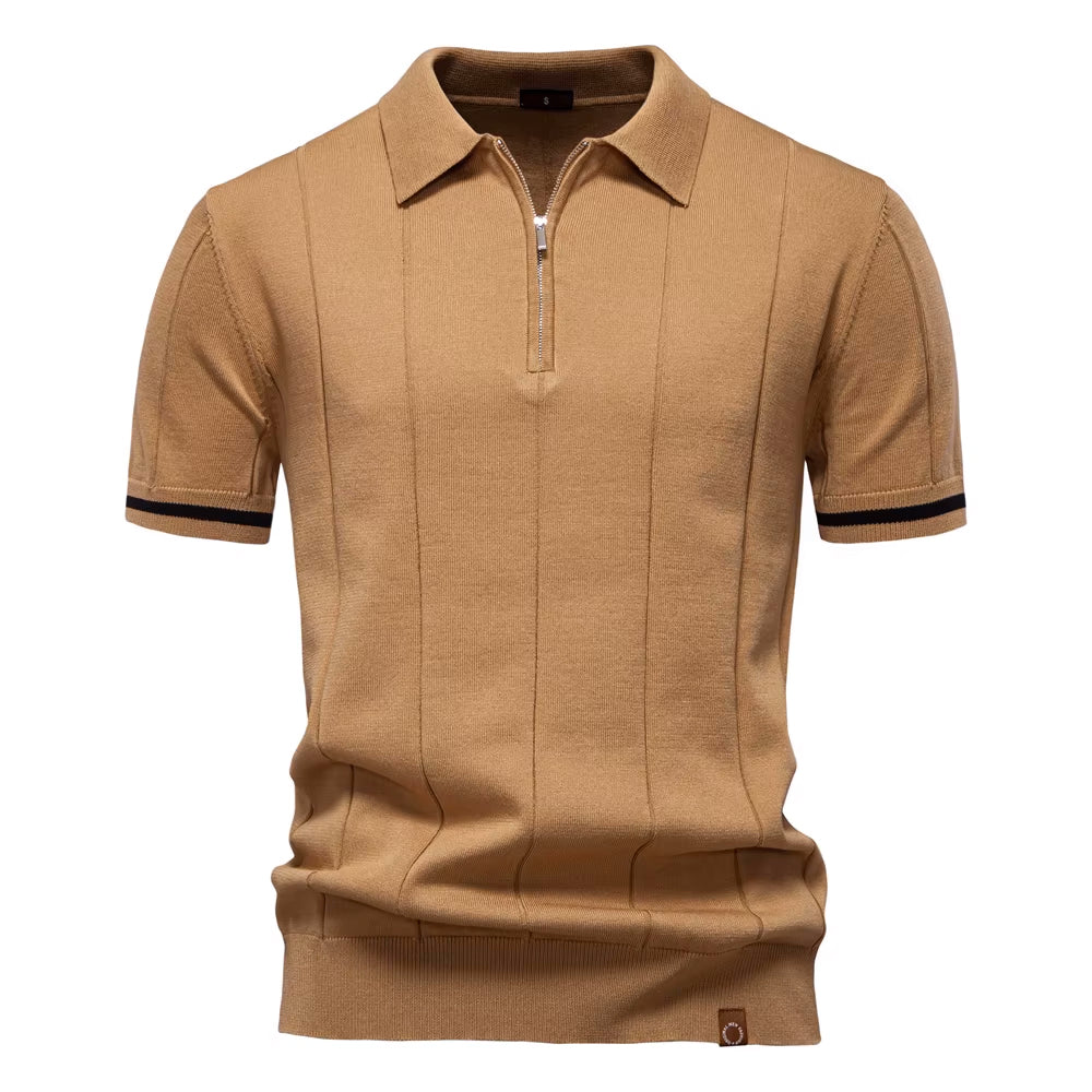 Men’s Quarter-Zip Ribbed Knit Polo Shirt