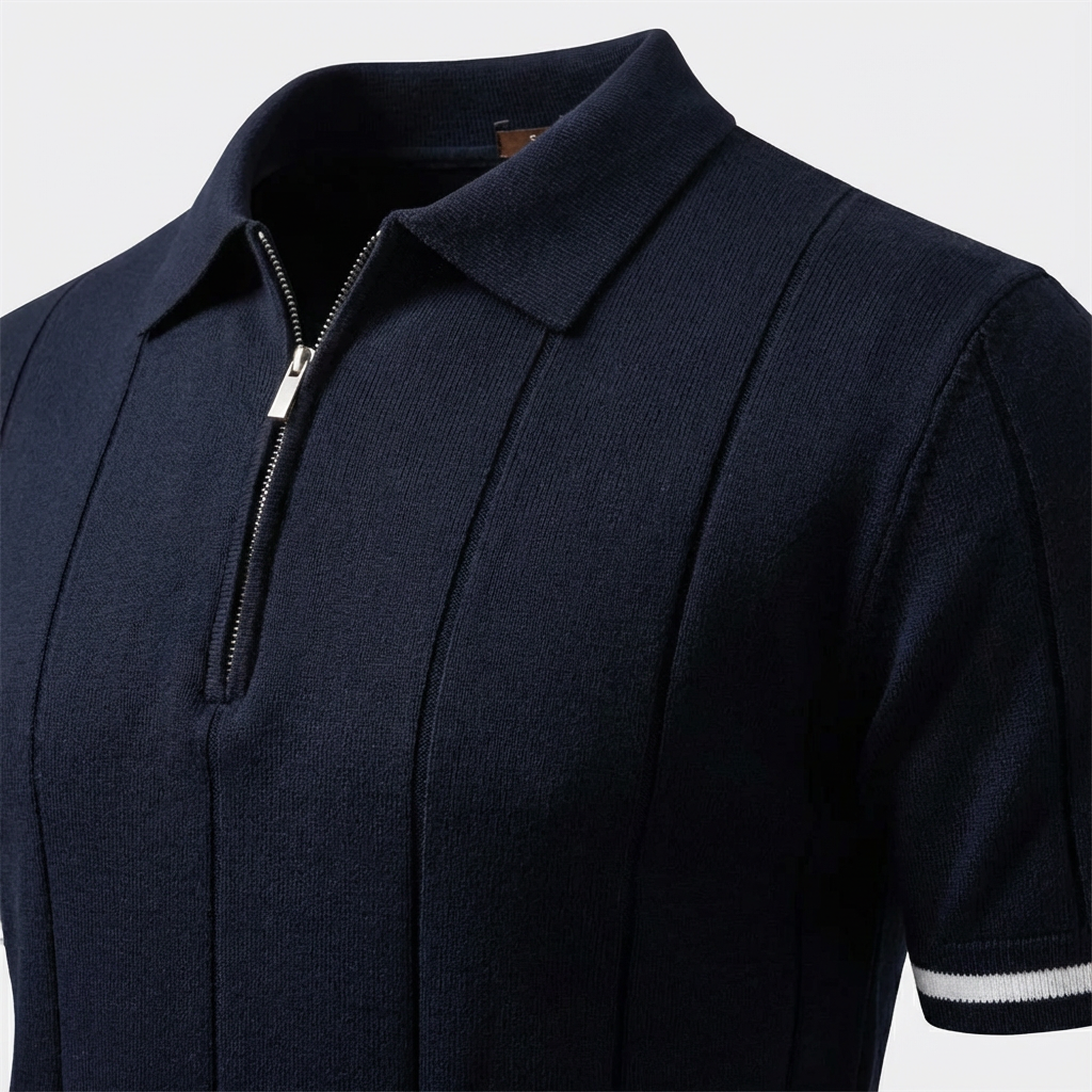 Men’s Quarter-Zip Ribbed Knit Polo Shirt
