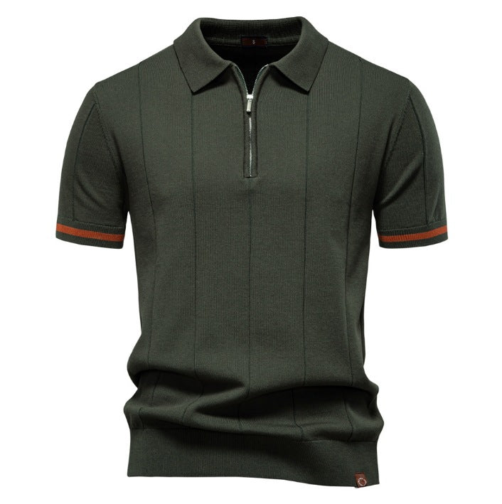 Men’s Quarter-Zip Ribbed Knit Polo Shirt