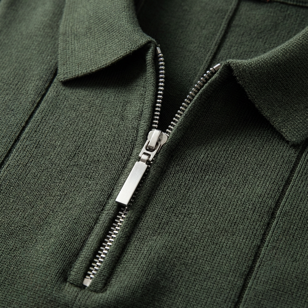 Men’s Quarter-Zip Ribbed Knit Polo Shirt