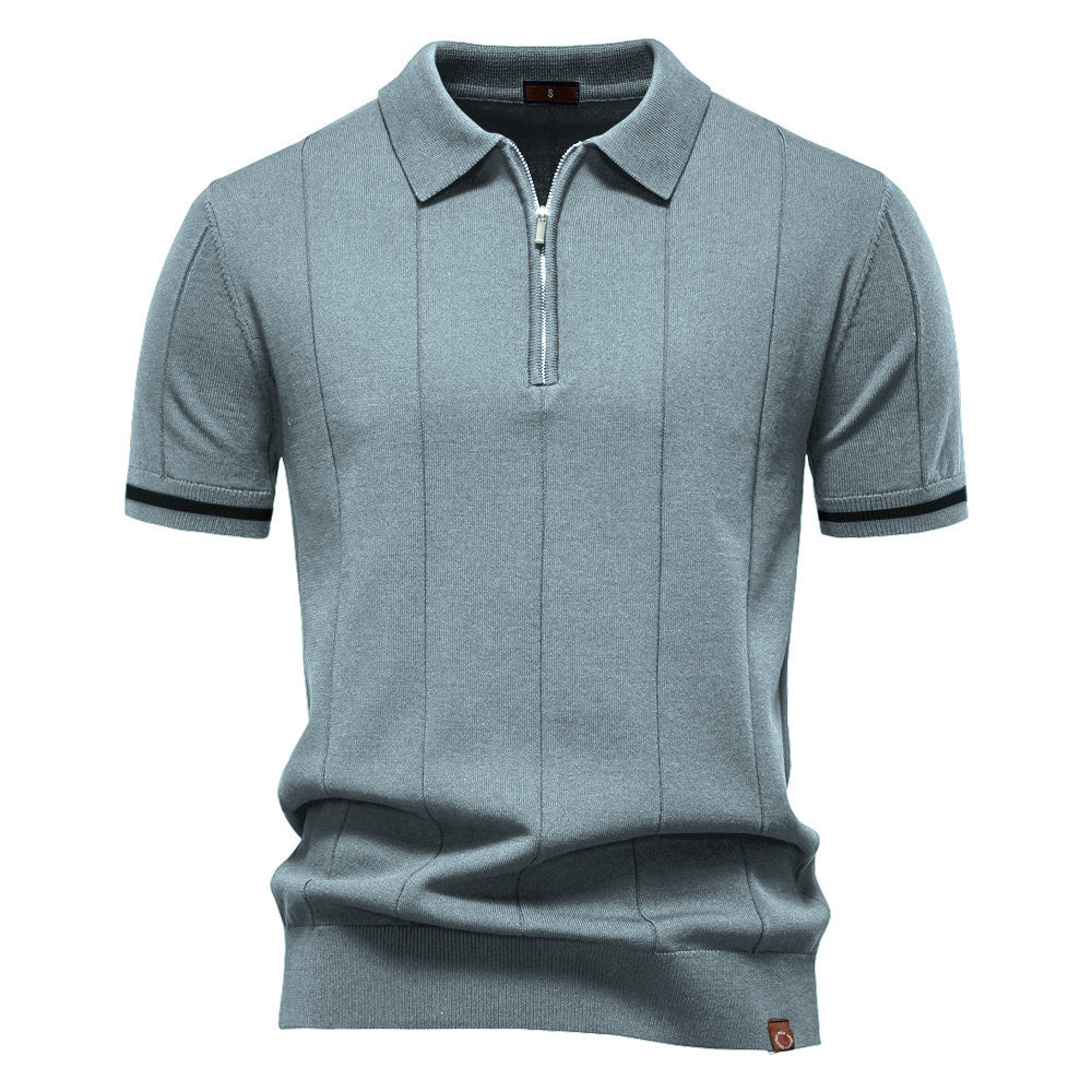 Men’s Quarter-Zip Ribbed Knit Polo Shirt