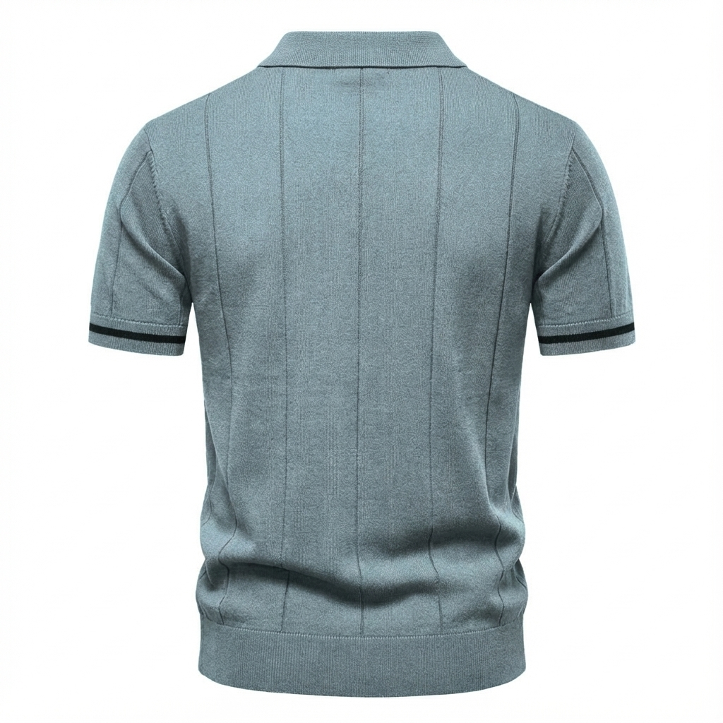 Men’s Quarter-Zip Ribbed Knit Polo Shirt