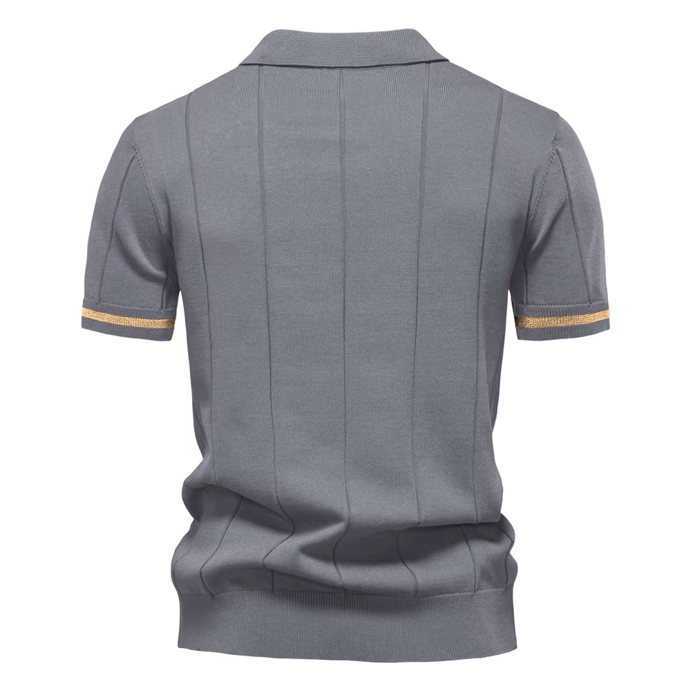 Men’s Quarter-Zip Ribbed Knit Polo Shirt