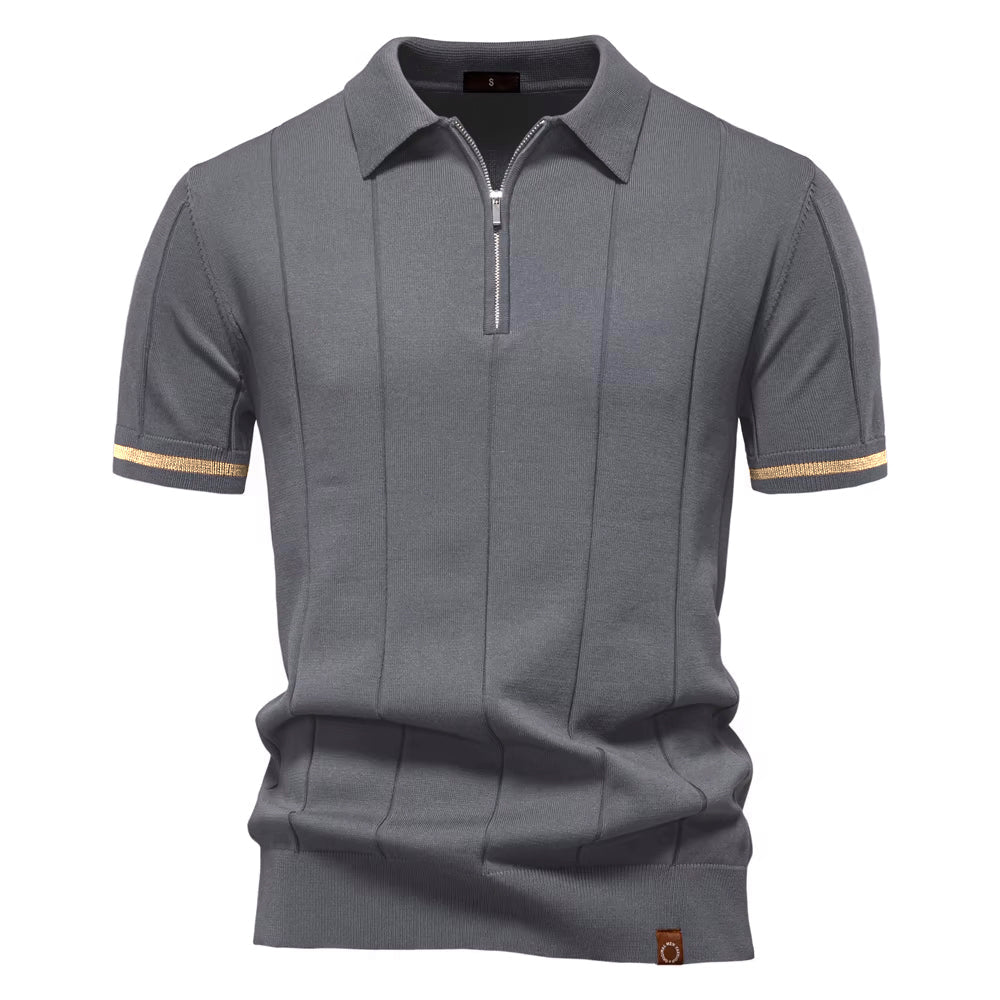Men’s Quarter-Zip Ribbed Knit Polo Shirt