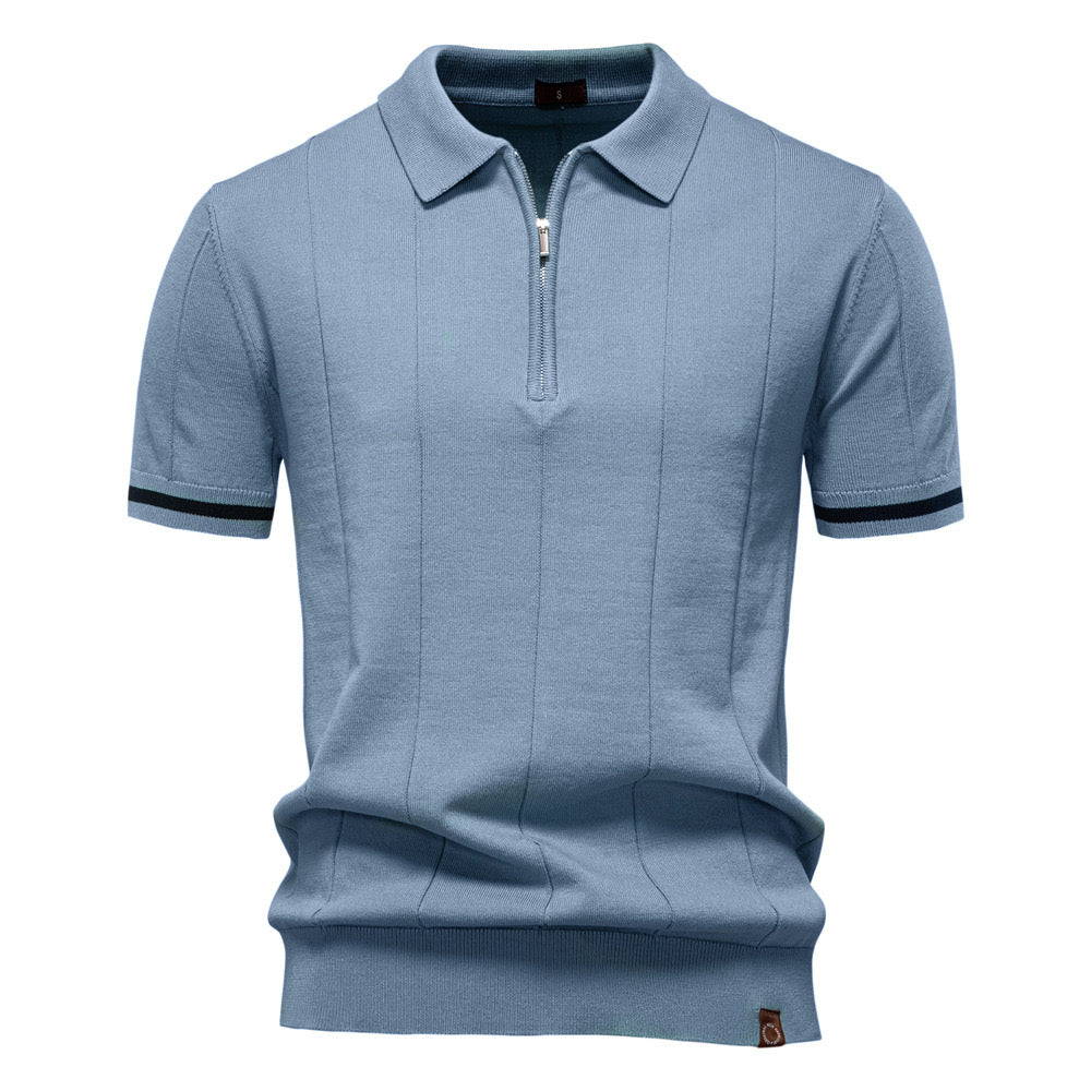 Men’s Quarter-Zip Ribbed Knit Polo Shirt