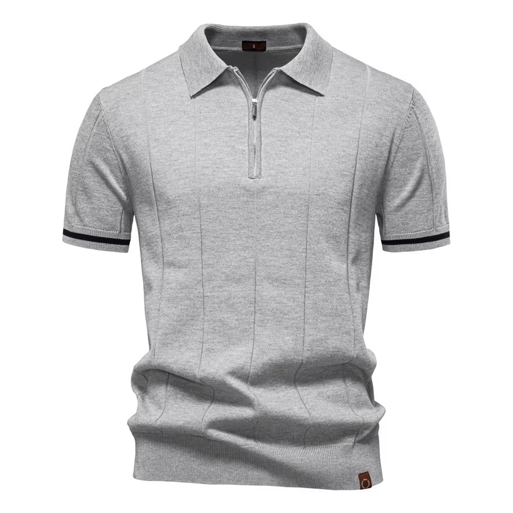 Men’s Quarter-Zip Ribbed Knit Polo Shirt