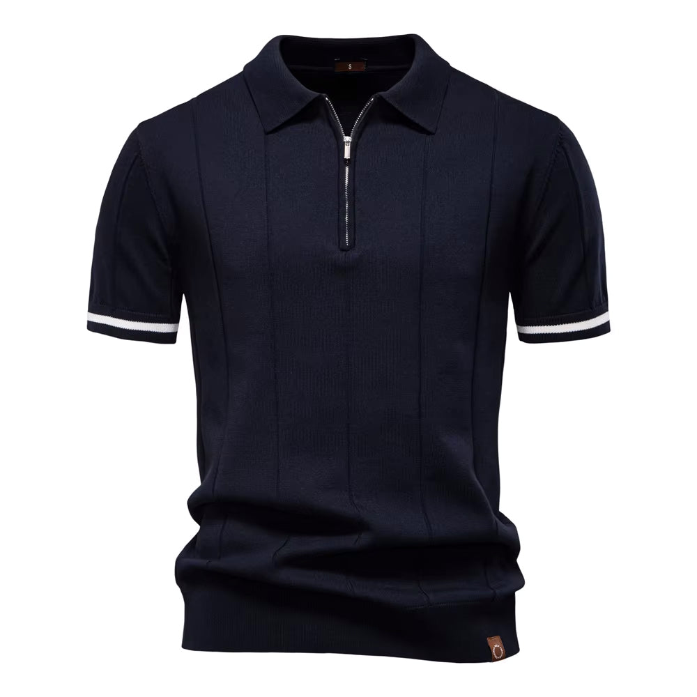 Men’s Quarter-Zip Ribbed Knit Polo Shirt