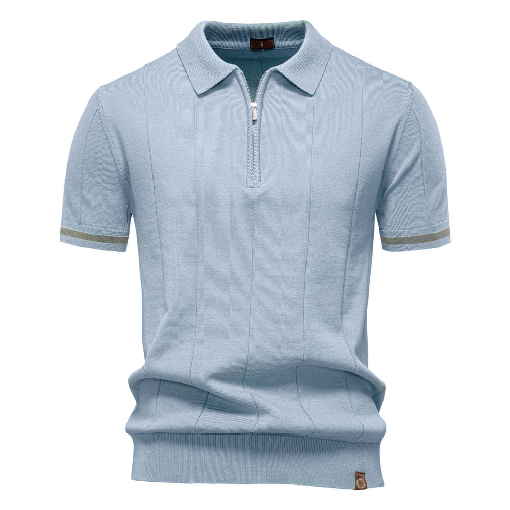 Men’s Quarter-Zip Ribbed Knit Polo Shirt