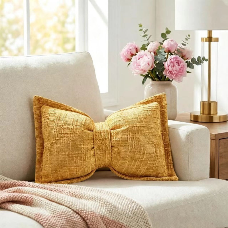 🎀🛋️ Soft Chenille Bow-Shaped Throw Pillow